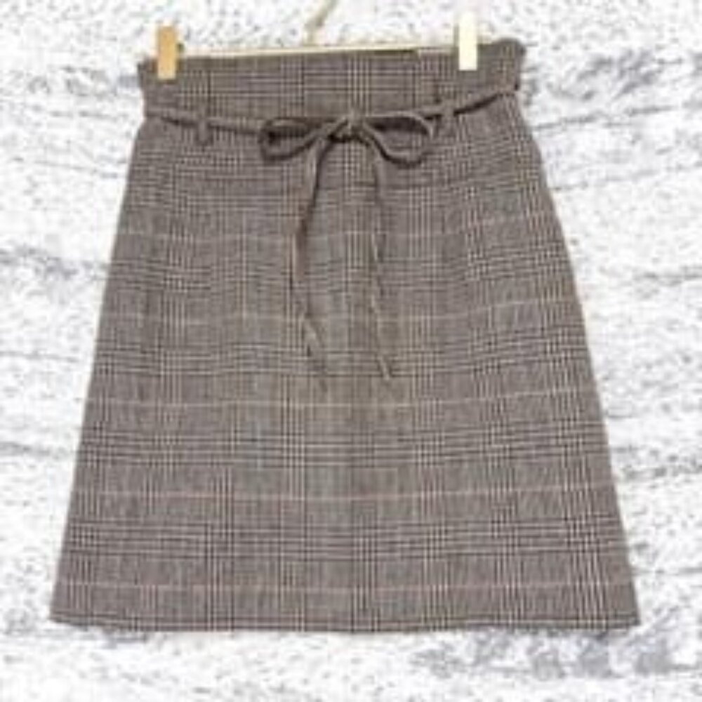 Lilie Brown Glen Check High-Waist Mini Skirt with Ribbon